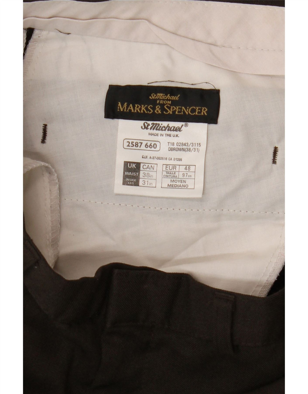Marks & Spencer Pantalon décontracté fuselé pour homme W38 L31 Marron Polyester