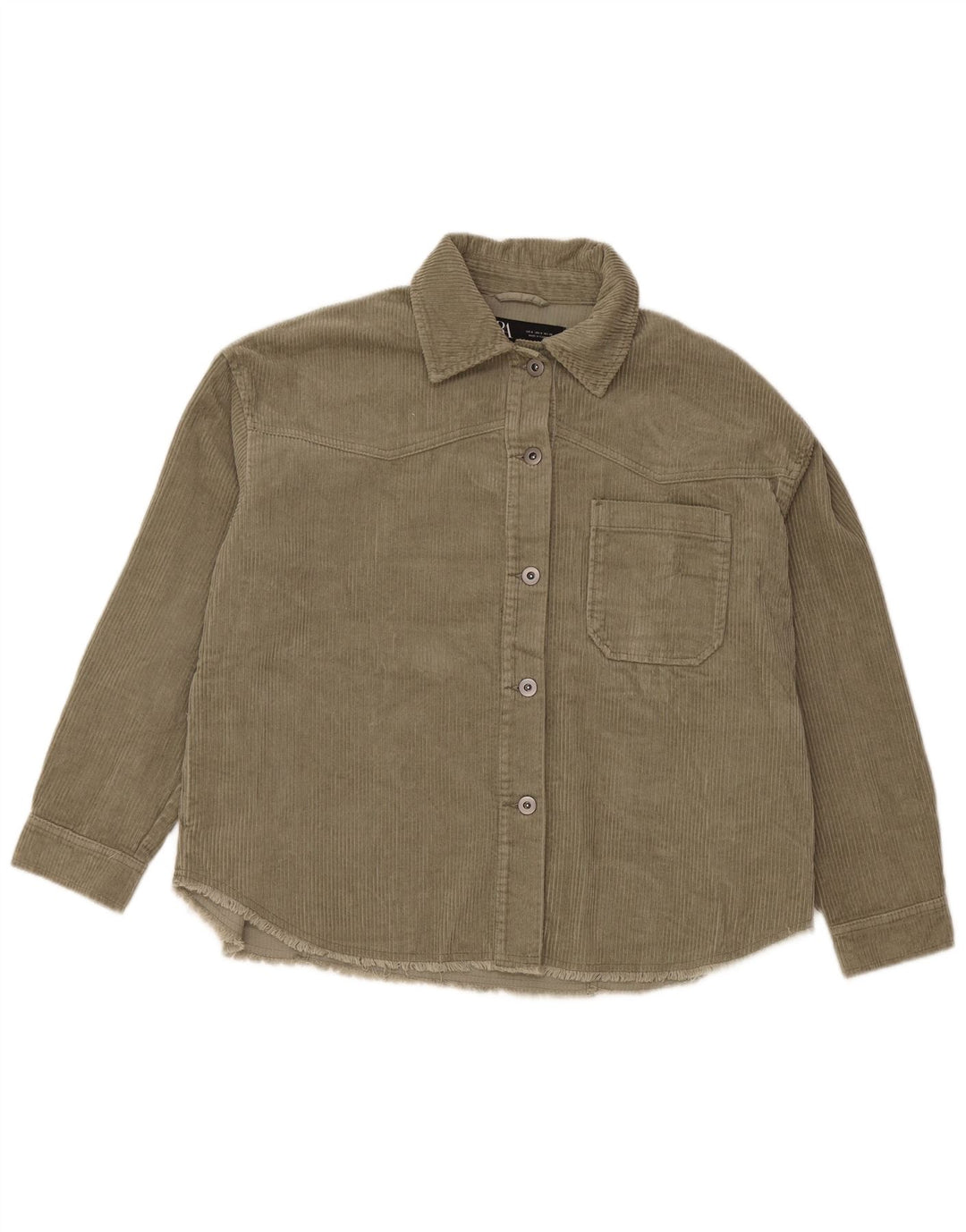 ZARA Chemise surdimensionnée en velours côtelé pour femme UK 10 Petit coton vert