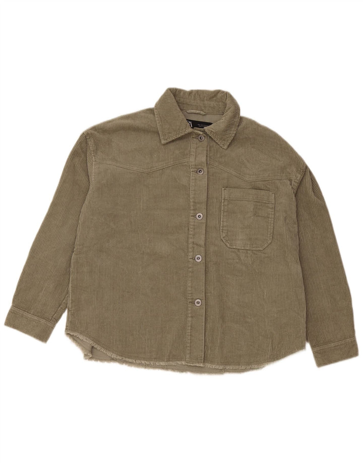 ZARA Chemise surdimensionnée en velours côtelé pour femme UK 10 Petit coton vert