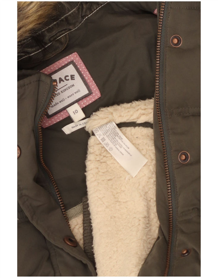 Fat Face Gilet rembourré surdimensionné à capuche pour femme UK 10 Petit Kaki Polyester