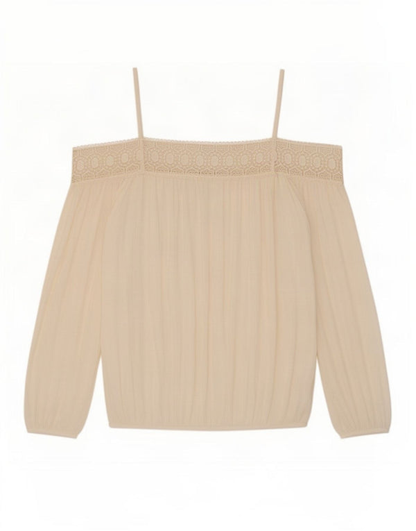 Zara Haut surdimensionné à manches 3/4 pour femme, épaules dénudées, UK 10, petite viscose blanche