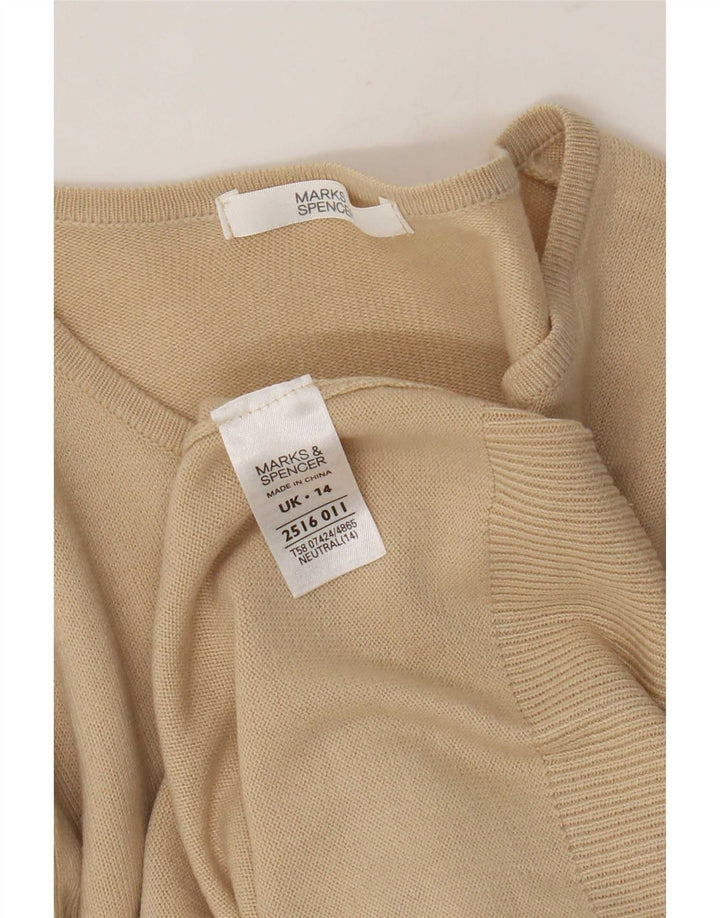 Marks & Spencer Pull Cardigan Femme UK 14 Acrylique Beige Moyen
