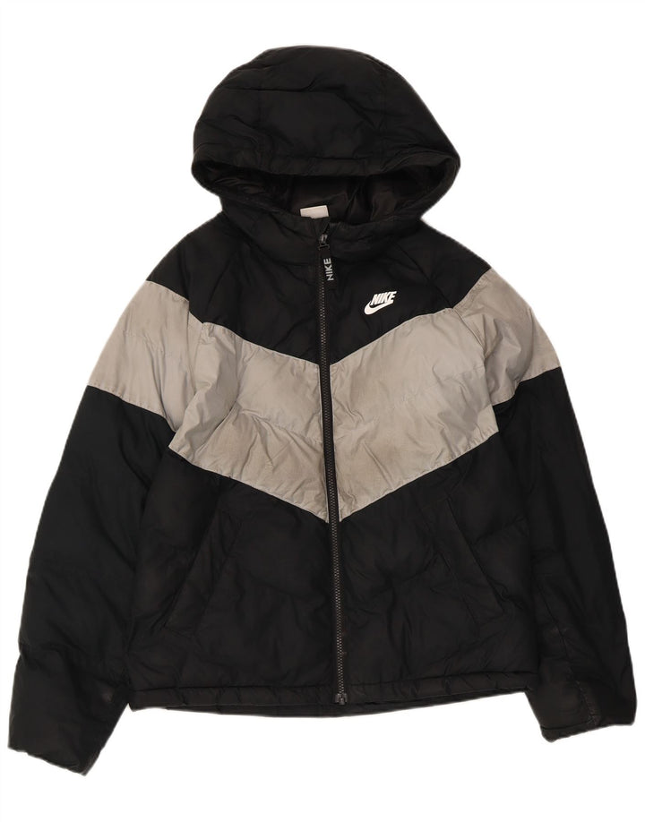 Nike Veste matelassée à capuche pour garçon 12-13 ans Large Noir Colourblock