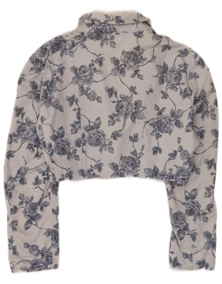 vintage Femmes 1 Bouton Boléro Veste UK 14 Moyen Bleu Floral