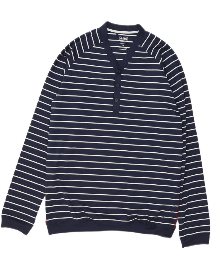 Adidas Climalite Sweatshirt Jumper Grand Bleu Marine Rayé Polyester