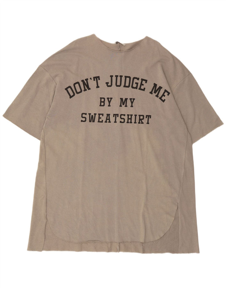 Zara Robe t-shirt graphique surdimensionnée pour femme UK 14 Gris moyen Coton