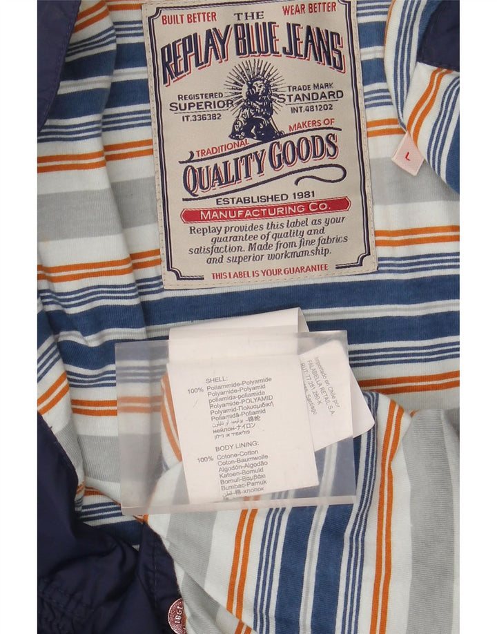 Replay Veste Bomber Graphique Homme UK 40 Large Bleu Marine Polyamide