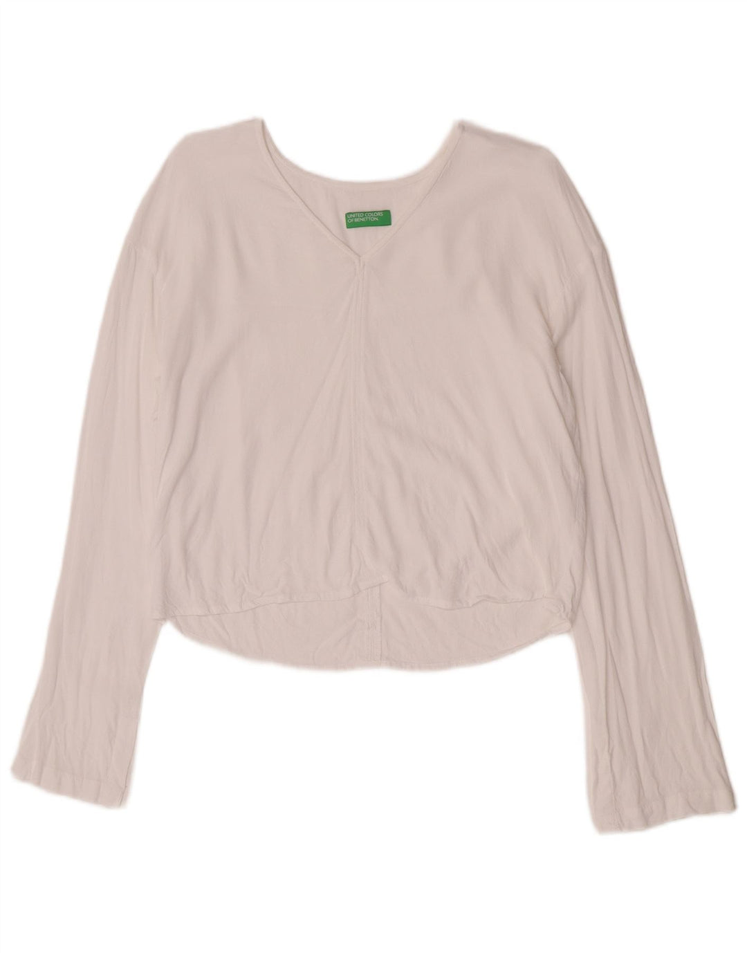 Benetton Haut court à manches longues pour femme UK 10 Petite Viscose Blanche