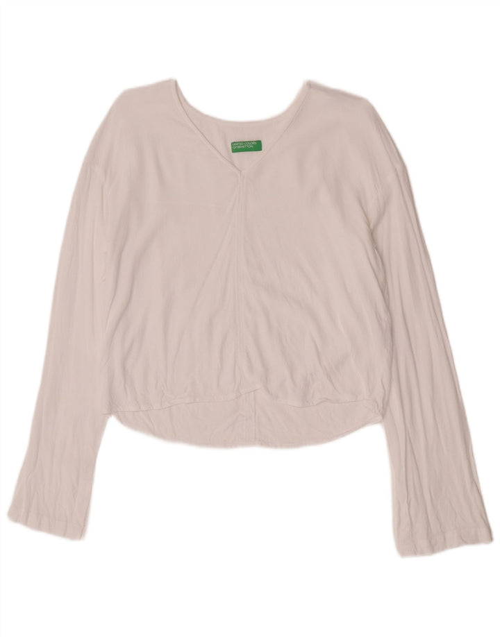 Benetton Haut court à manches longues pour femme UK 10 Petite Viscose Blanche