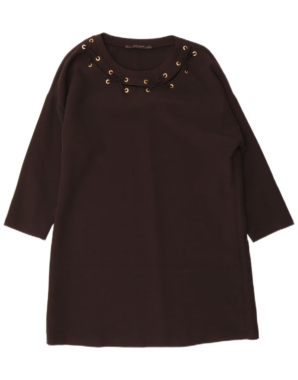 Zara Robe tunique à manches 3/4 pour femme UK 16 Large Noir