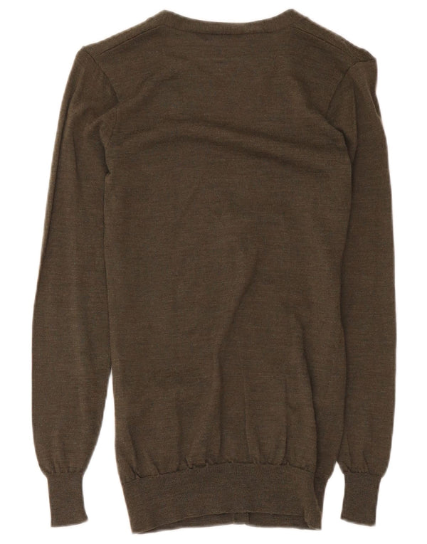 Ralph Lauren Pull Cardigan Femme UK 4 XS Vert Laine Mérinos