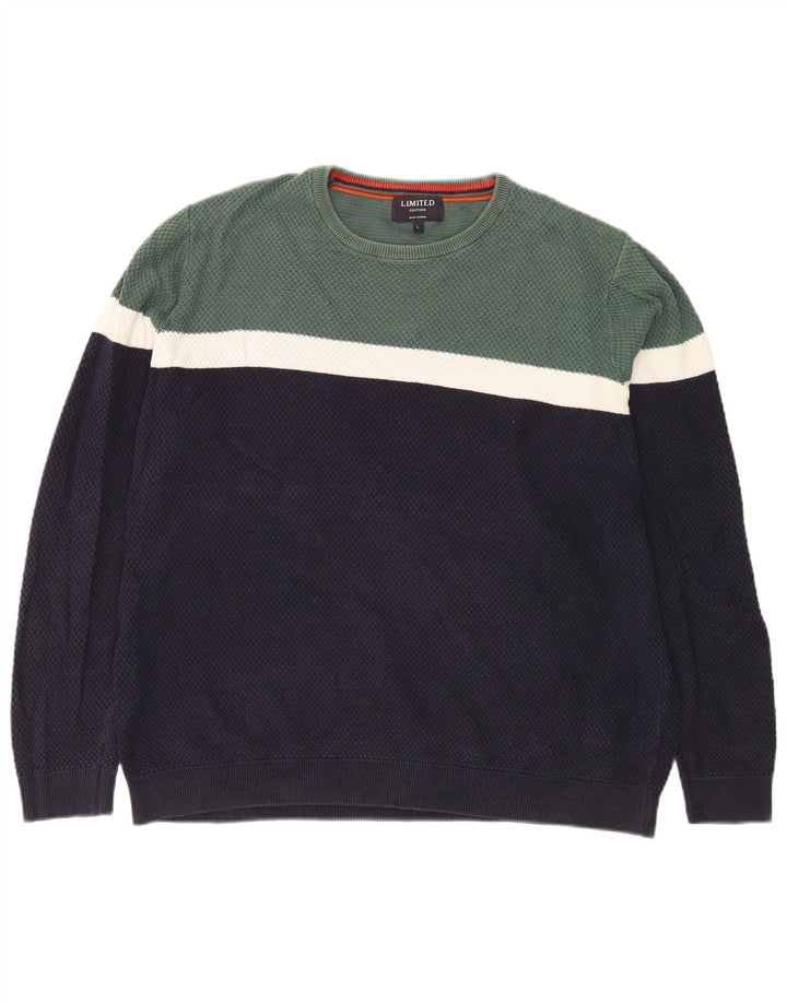 Marks & Spencer Pull à col rond pour homme Taille L Bleu marine Colorblock