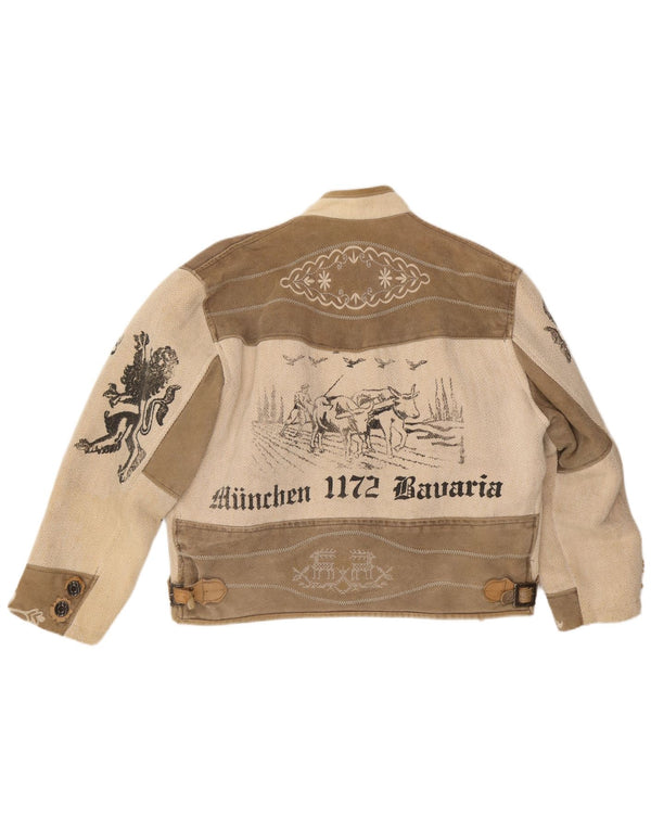 Skandal Femmes Trachten Graphic Suede Duffle Jacket UK 18 XL Beige