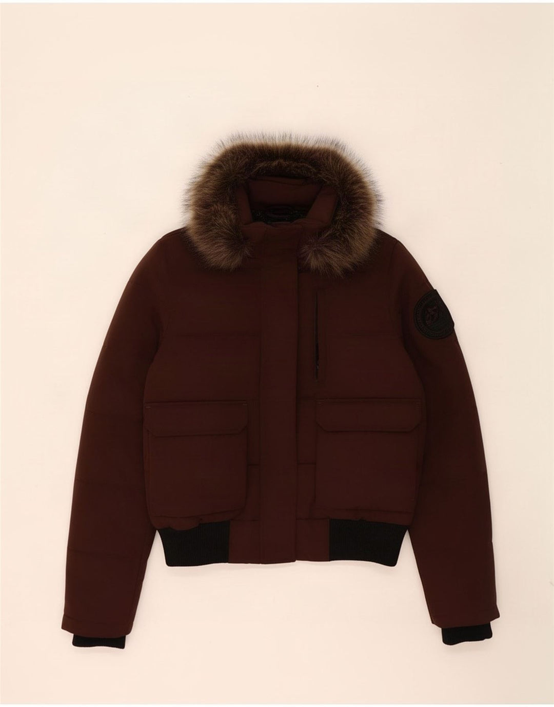 Superdry Veste matelassée à capuche pour femme UK 12 Medium Brown Colourblock