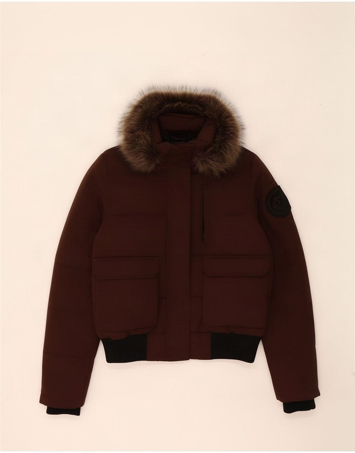 Superdry Veste matelassée à capuche pour femme UK 12 Medium Brown Colourblock