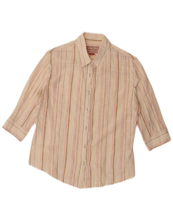Marlboro Classics Chemise à manches 3/4 pour femme UK 18 XL Beige rayé