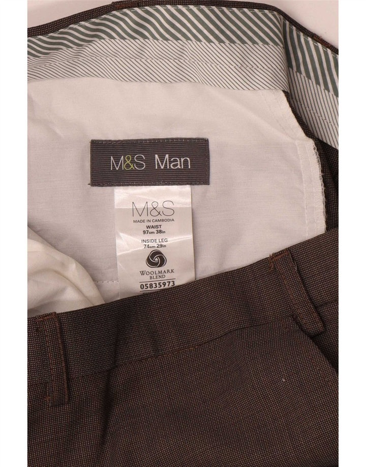 Marks & Spencer Pantalon de Costume Droit Homme W38 L29 Laine Marron