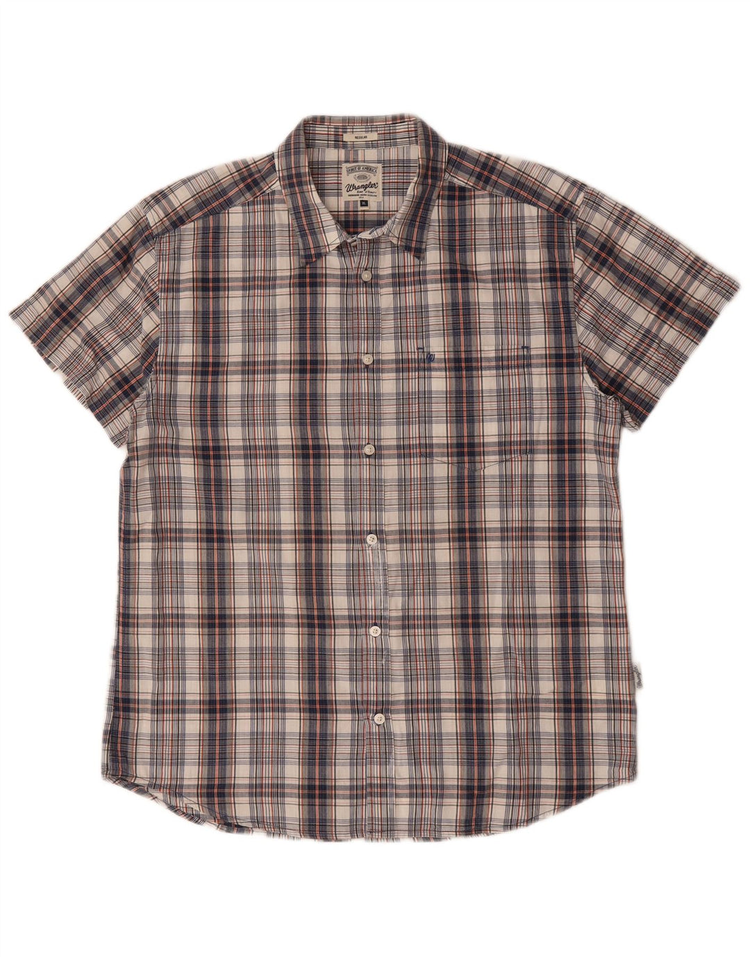 WRANGLER Mens Regular Fit Short Sleeve Shirt XL Blue Check Cotton