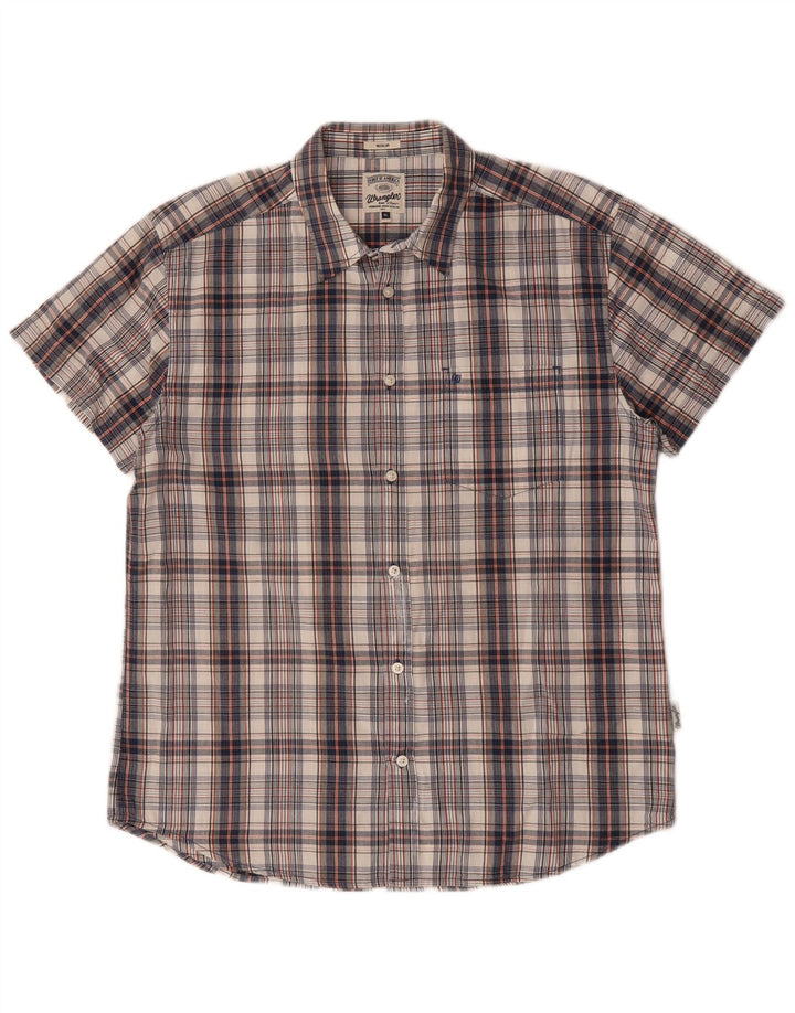 WRANGLER Mens Regular Fit Short Sleeve Shirt XL Blue Check Cotton