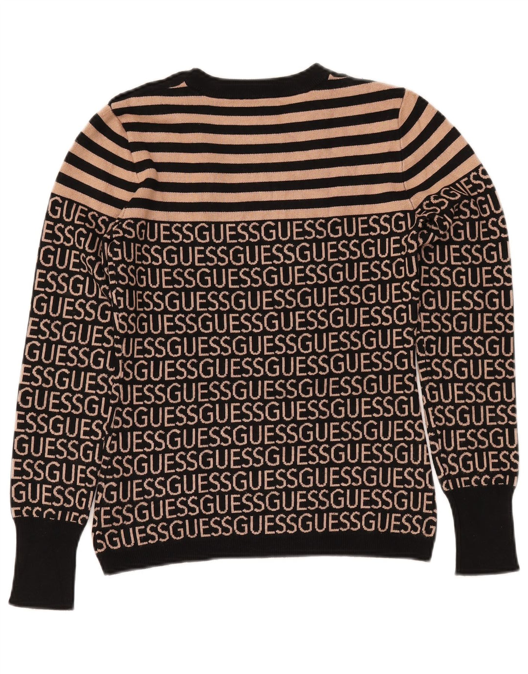 GUESS Pull graphique à col rond pour femme UK 10 Petit rayé noir