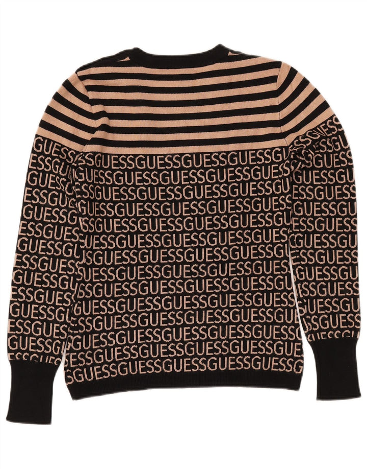 GUESS Pull graphique à col rond pour femme UK 10 Petit rayé noir
