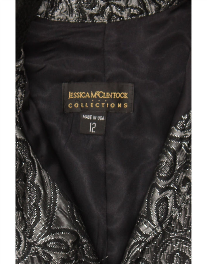 JESSICA MCCLINTOCK Womens 5 Button Blazer Jacket US 12 Large Grey Paisley Vintage Jessica McClintock and Second-Hand Jessica McClintock from Messina Hembry 