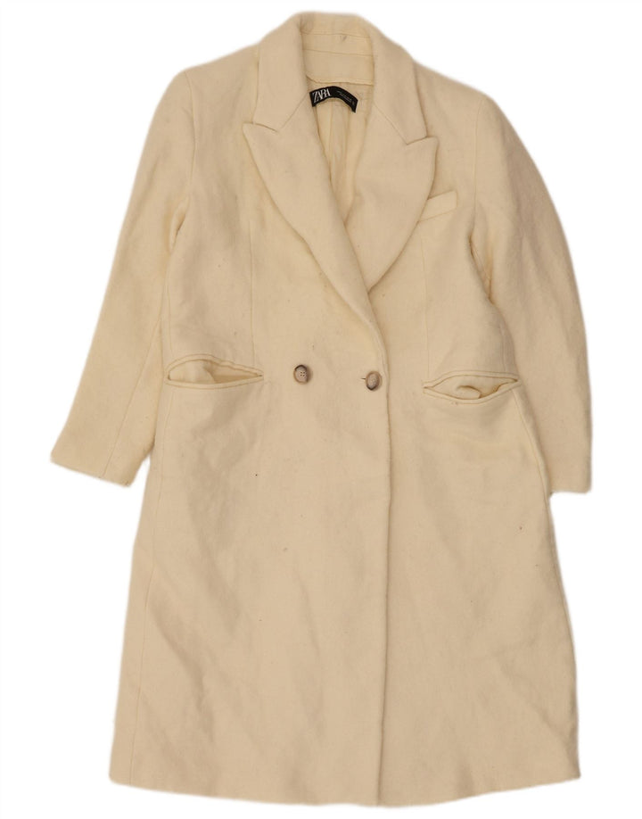 Zara Womens Double Breasted Coat UK 14 Medium Off White Laine