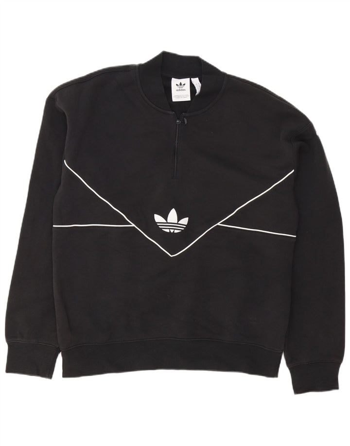 Adidas Sweat-shirt à col zippé pour homme en coton noir moyen