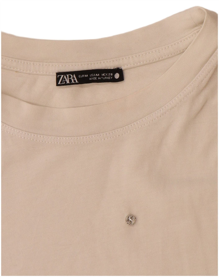 Zara T-Shirt Femme Top UK 14 Coton Blanc Moyen