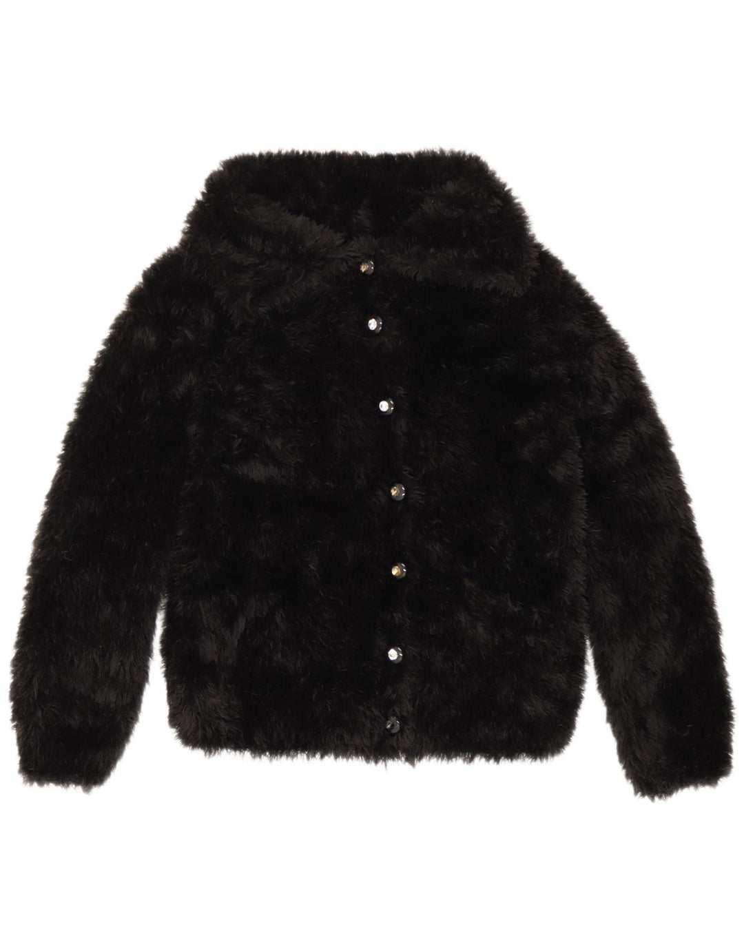 vintage Femme Fausse Fourrure Veste UK 10 Petit Noir