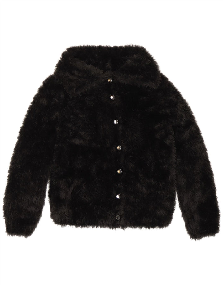 vintage Femme Fausse Fourrure Veste UK 10 Petit Noir