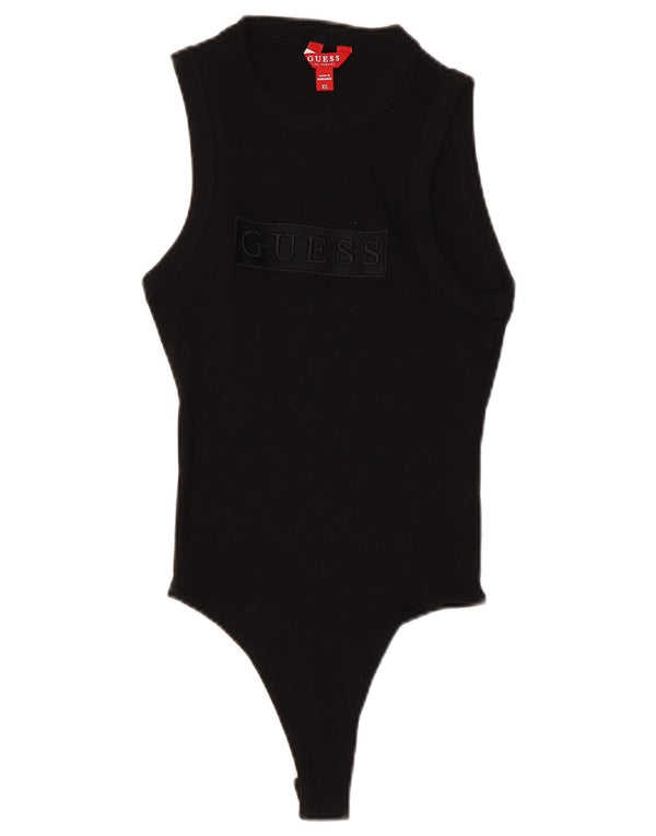 GUESS Womens Graphic Bodysuit UK 4 XS  Black Cotton