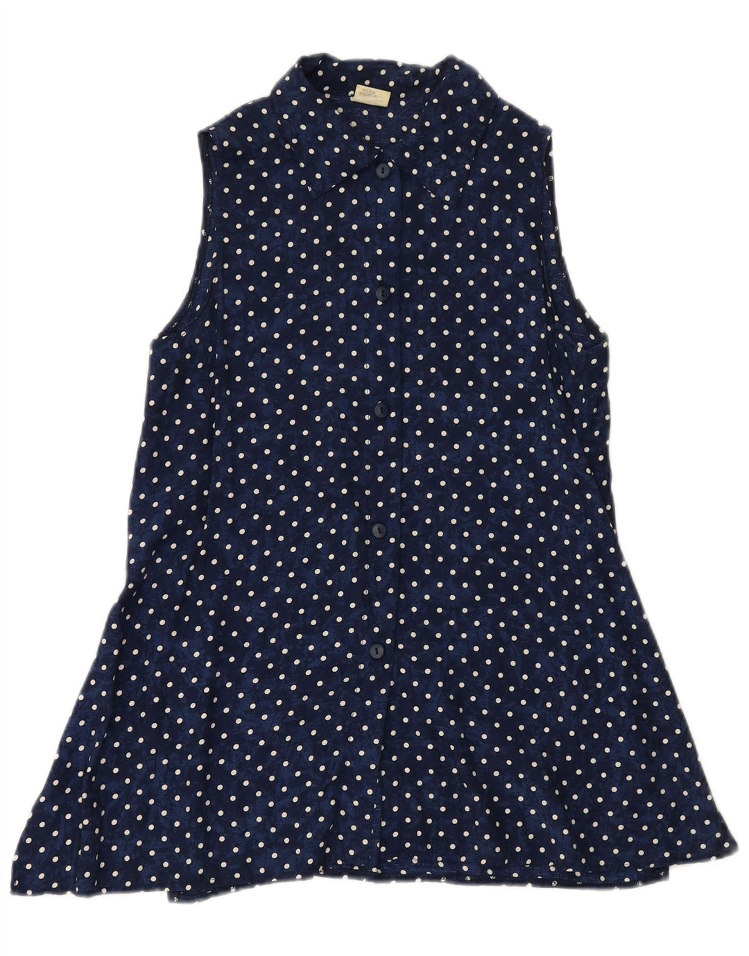 VINTAGE Chemisier chemise sans manches femme EU 34 XS bleu marine à pois