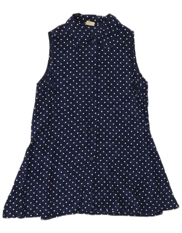 VINTAGE Chemisier chemise sans manches femme EU 34 XS bleu marine à pois