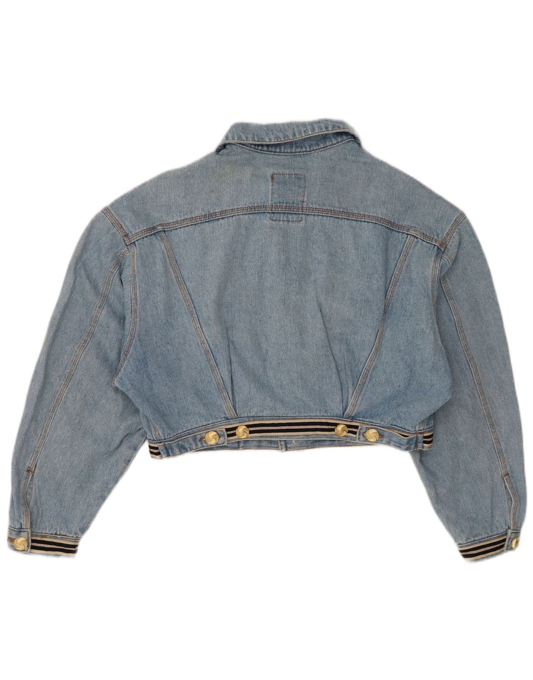 vintage Femme Graphic Crop Denim Jacket UK 14 Coton Bleu Moyen