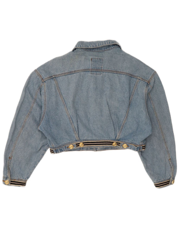 vintage Femme Graphic Crop Denim Jacket UK 14 Coton Bleu Moyen