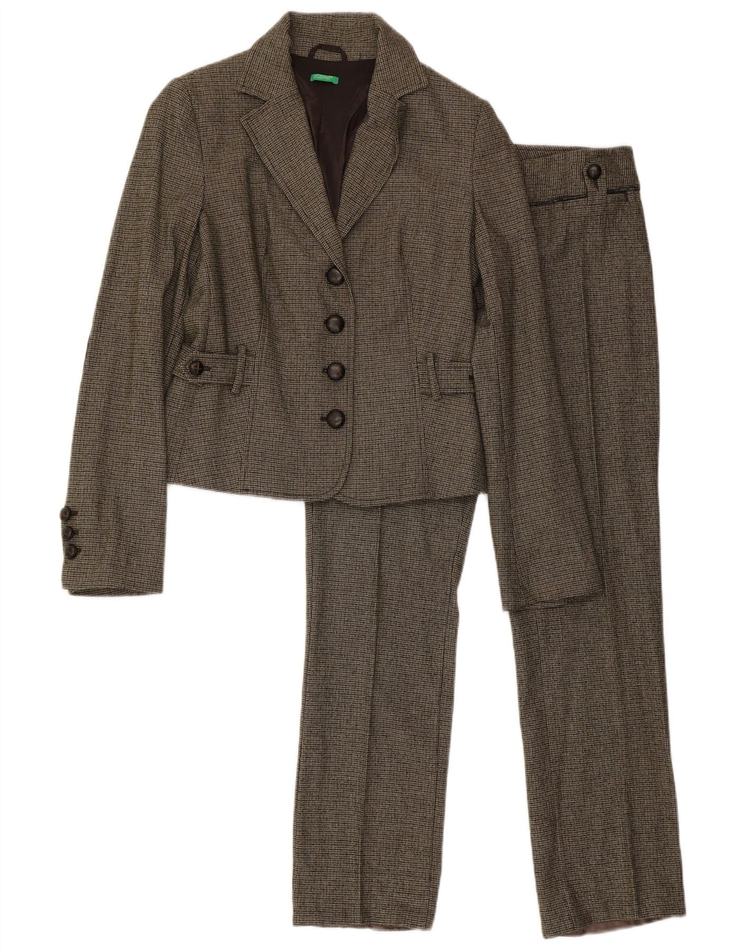 Benetton Costume 2 Pièces Femme IT 44 Medium W32 L31 Vert Pied-de-Poule