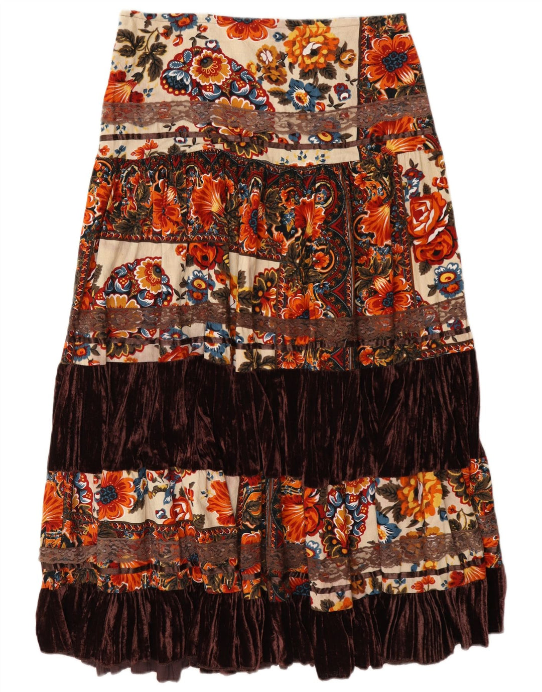 jupe à plusieurs niveaux vintage pour femmes W32 Grand floral multicolore