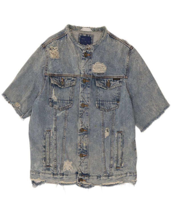 Zara Veste en jean à manches courtes en détresse pour homme UK 42 XL Coton bleu