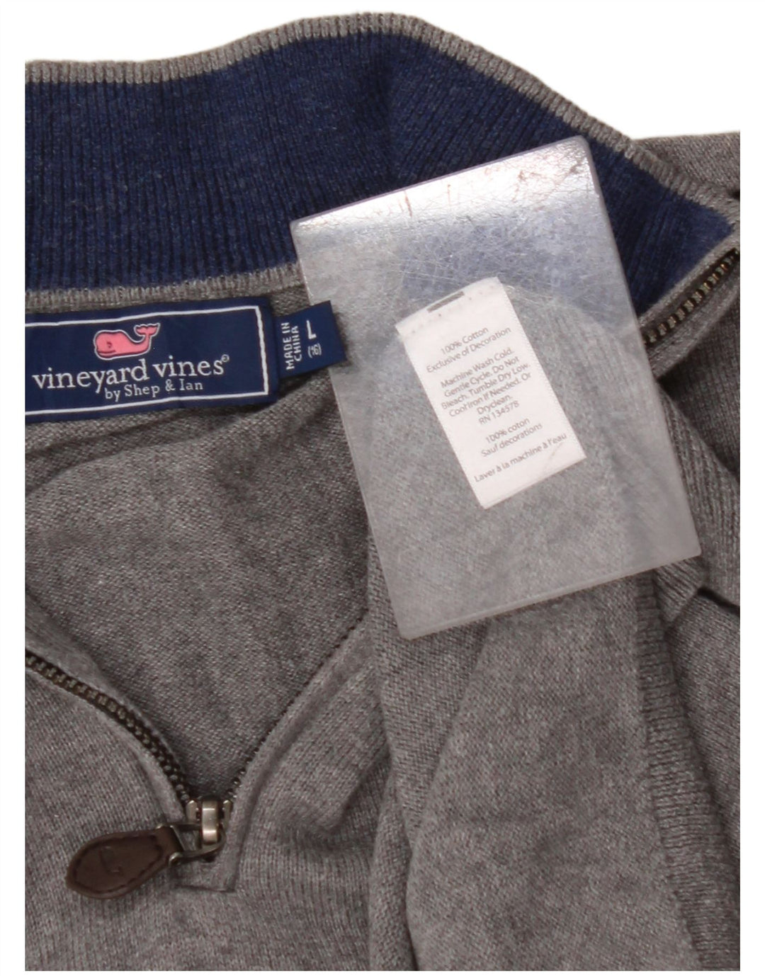 VINEYARD VINES Pull col zippé pour garçon 15-16 ans Grand Gris Coton