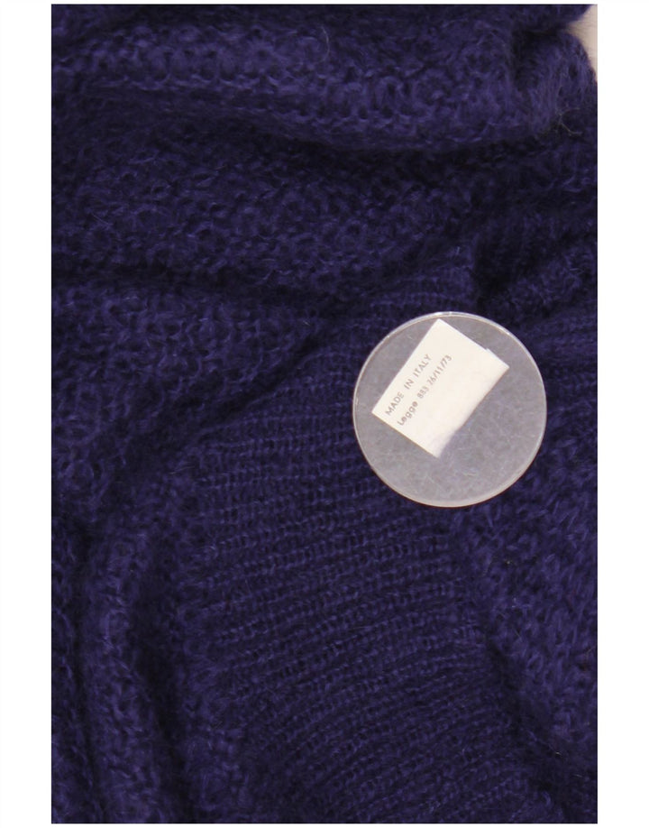 VINTAGE Femme Col Bateau Pull Pull UK 16 Grand Bleu Marine Mohair