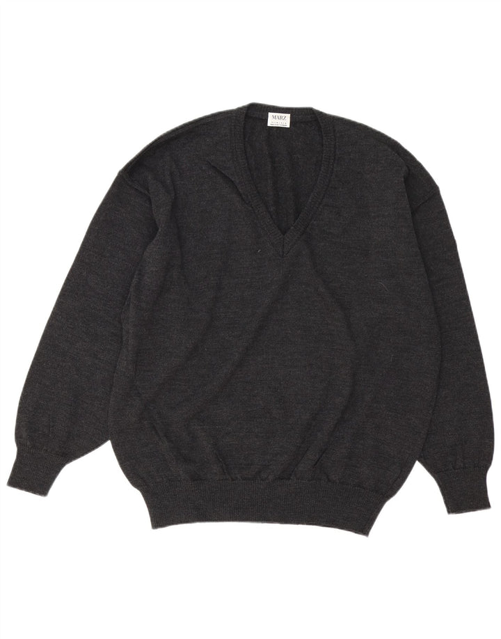 MARZ Pull Munchen col V pour homme IT 52 en laine vierge gris moyen