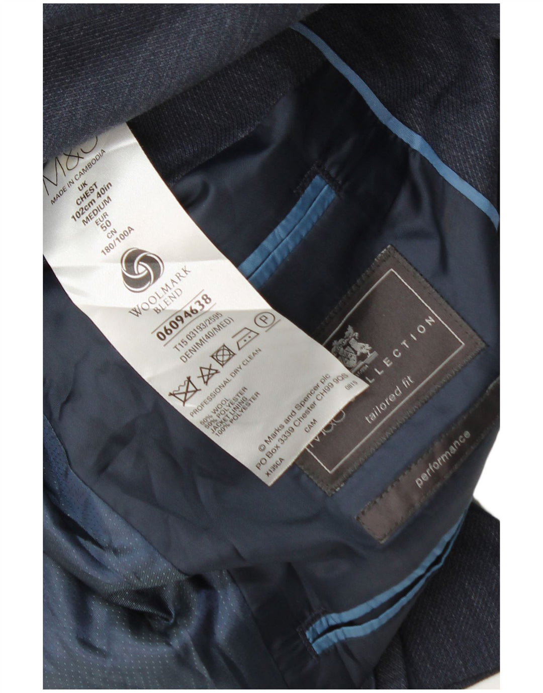 Marks & Spencer Veste blazer coupe ajustée pour homme UK 40 Bleu marine moyen