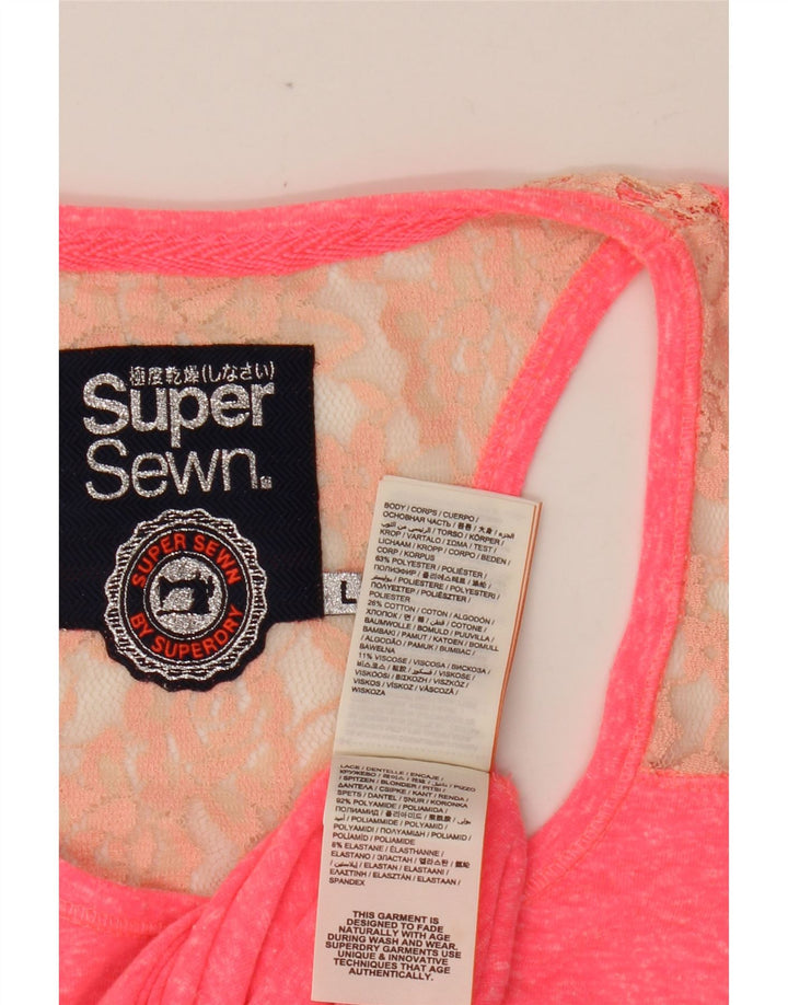 SUPERDRY Débardeur Femme UK 14 Large Rose Moucheté Polyamide