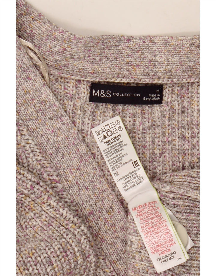 MARKS & SPENCER Pull Cardigan Femme UK 14 Coton Chiné Gris Moyen