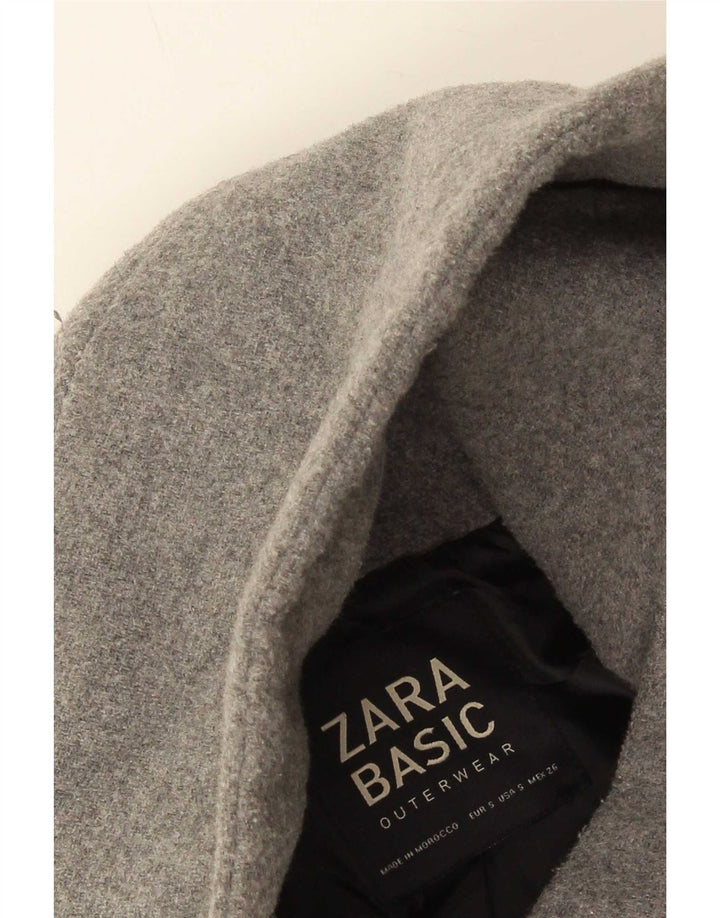 Zara Manteau court surdimensionné à capuche pour femme UK 10 Petit Gris