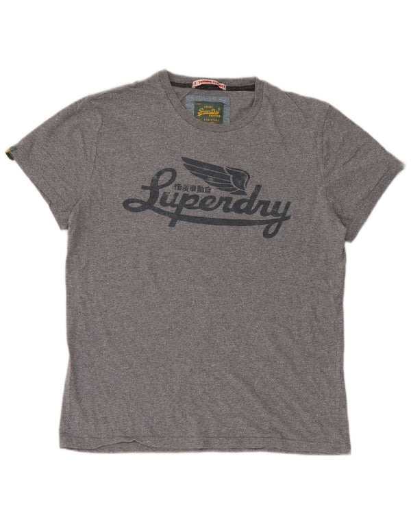 Superdry T-Shirt Graphique Top XL Gris Moucheté Coton Homme
