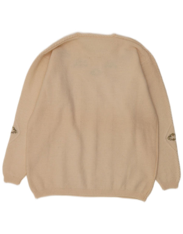 vintage Womens Crew Neck Jumper Pull UK 16 Grand Blanc Cassé