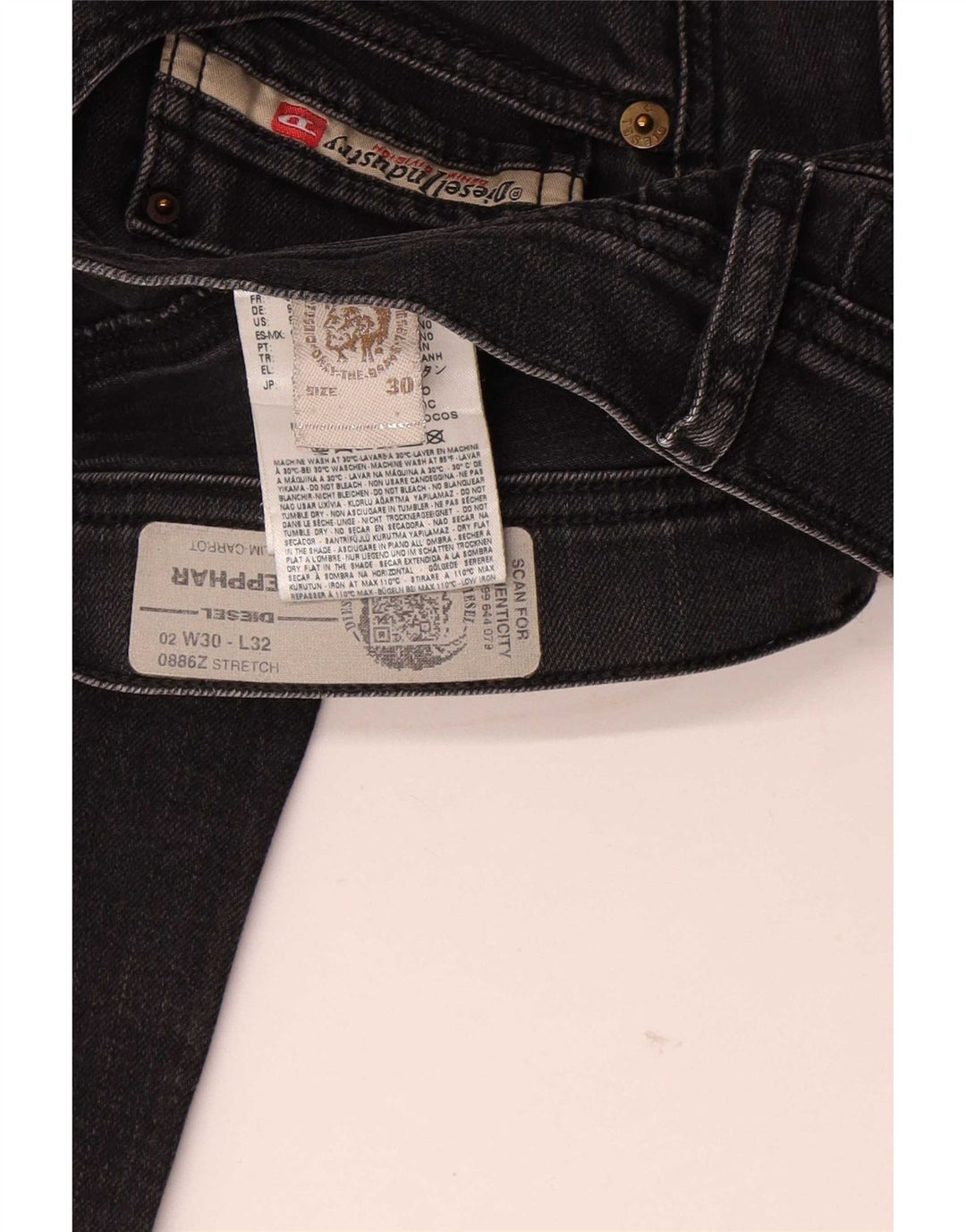 Diesel Jean Carrot Slim W30 L32 Homme Noir Coton