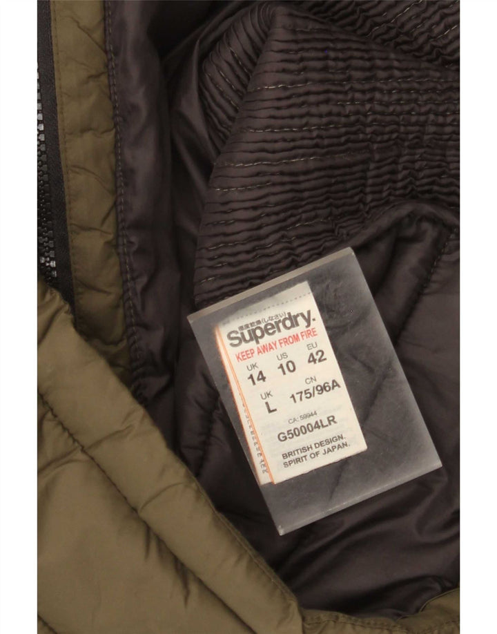 Superdry Veste matelassée à capuche pour femme UK 14 Medium Khaki Nylon